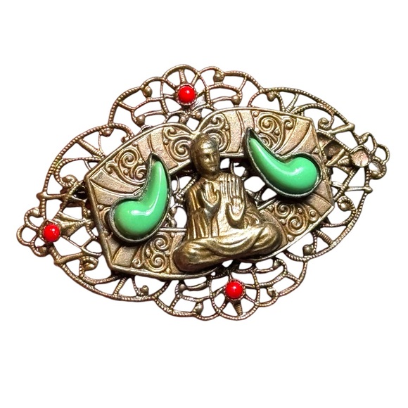 Vintage Czech Oval Gablonz unsigned Buddha brooch Max Neiger style - Picture 1 of 4